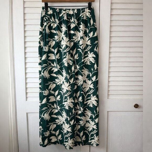 Abercrombie Linen Blend High Rise Wide Leg Pants Green White Floral Small NWT - Picture 2 of 6